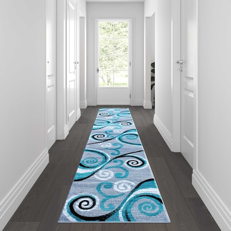 Flash Furniture Turquoise 2' x 11' Distressed Abstract Area Rug OKR-RG1100-211-TQ-GG